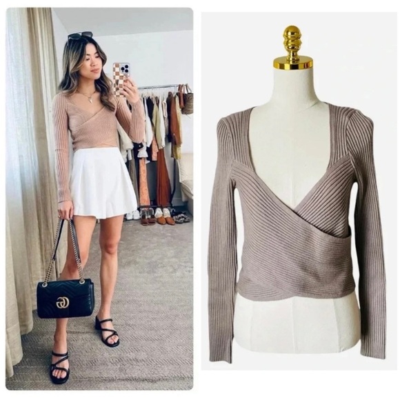 Abercrombie & Fitch Bloggers Favorite LuxeLoft Slim Wrap Cropped Knit Sweater  M - Picture 1 of 11